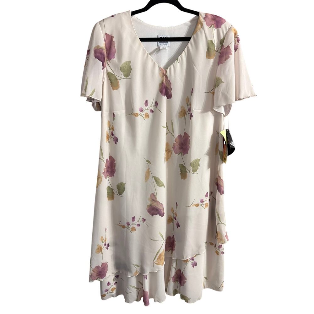 R&M Richards Women's Plus Size Cream Floral V-Neck Pull On Dress Size 18W New